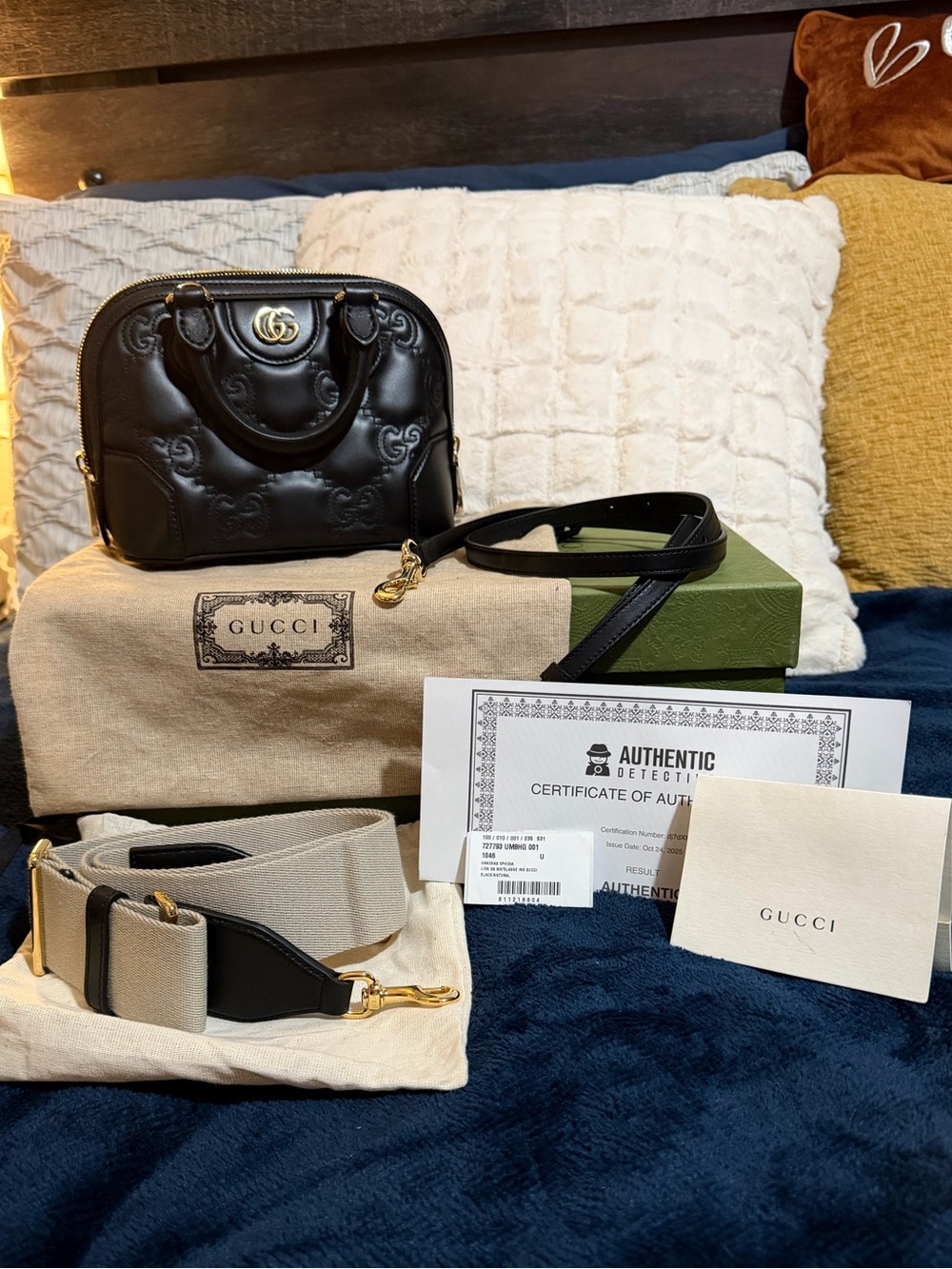 Gucci GG Matelassé Black Leather Mini Top Handle Bag